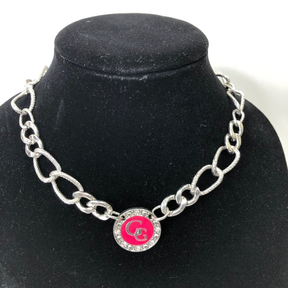 GUESS SILVER TONE LOGO CHUNKY NECKLACE NEW WITH TAG